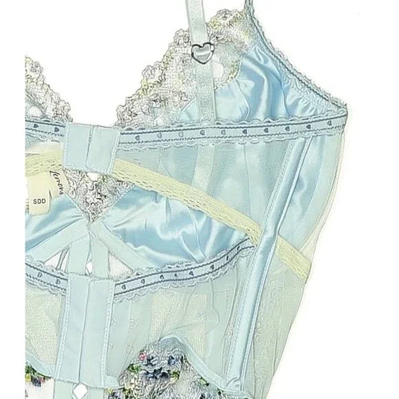 For Love & Lemons Blue Floral Embroidered Bustier Bralette Corset Top | Coquette - Picture 8 of 15